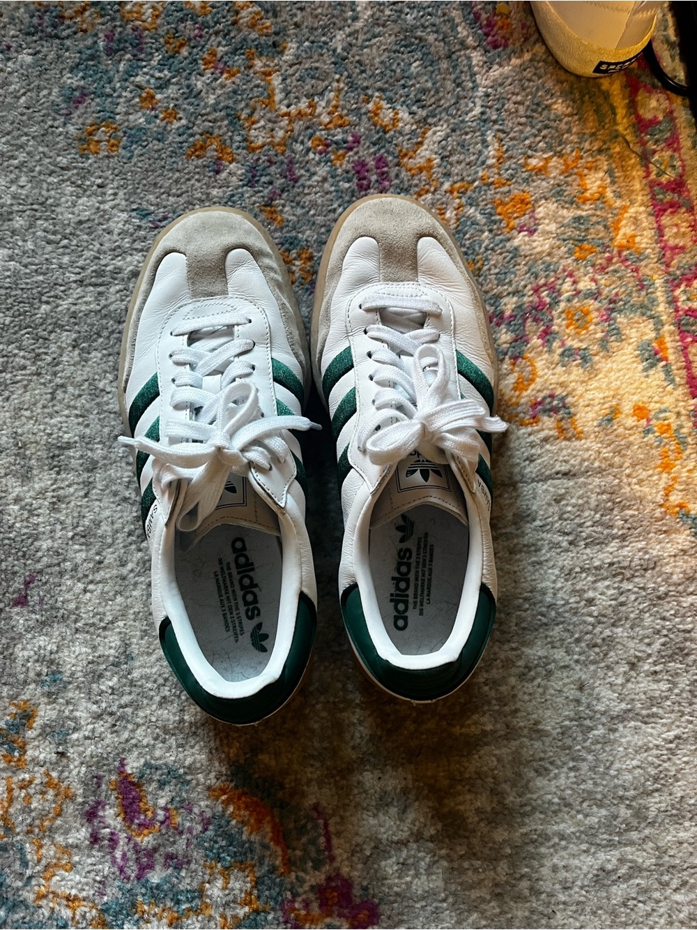 Adidas Woman’s Samba White Sneakers with Dark Green Stripes